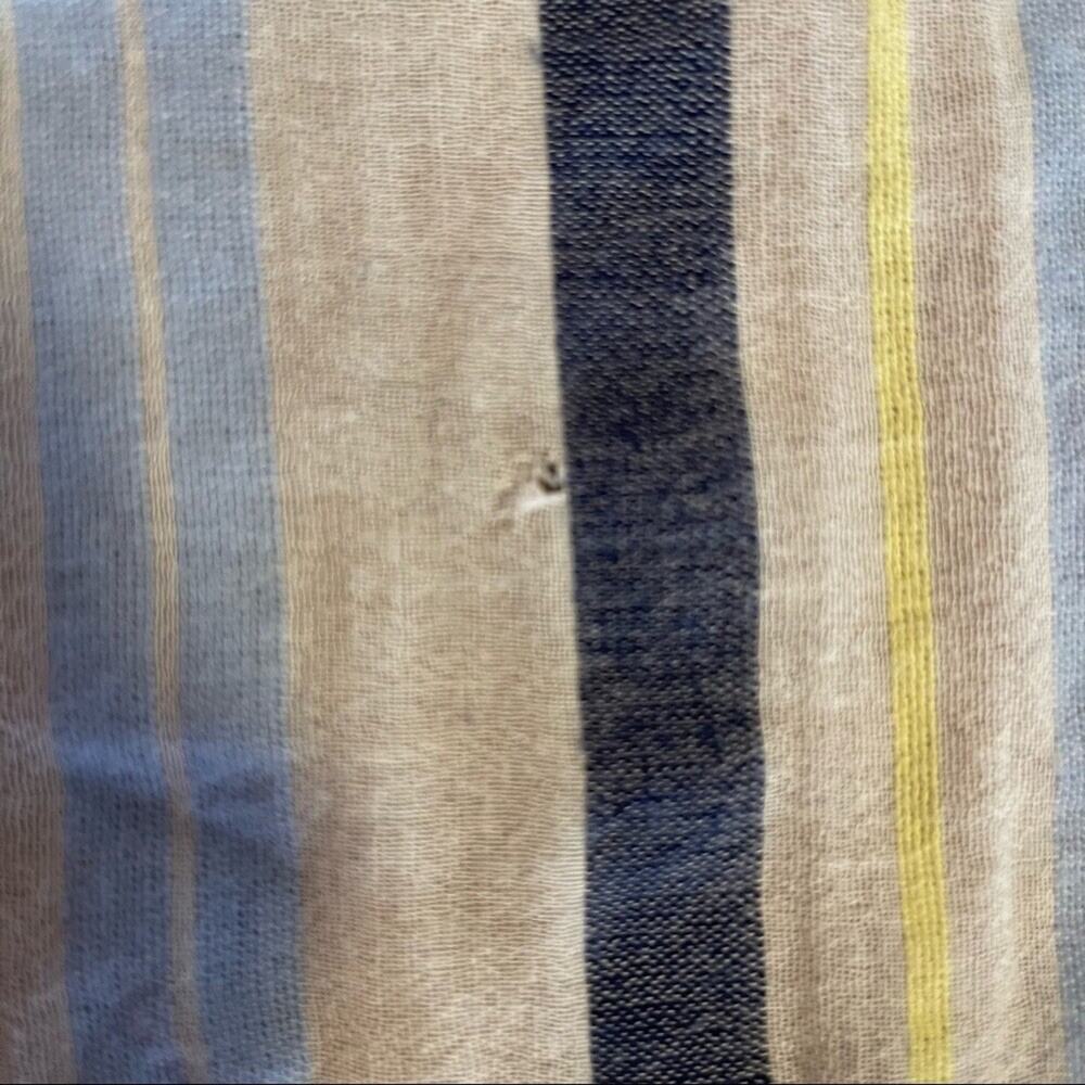 Vince Camuto Striped Tunic Top Sz L White Blue Pom Pom Hem Beach Surfer Coastal - Picture 11 of 11